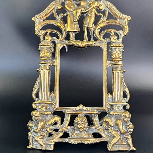 Antique Art Nouveau Brass Picture Frame – 14" Tall - Picture 7 of 9